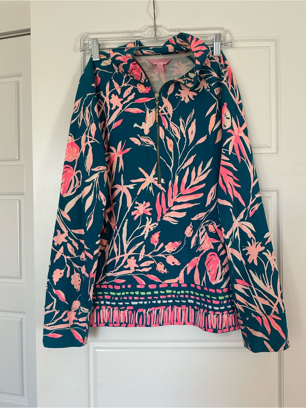 Lilly Pulitzer Teal quarter zip with Pink Floral Print